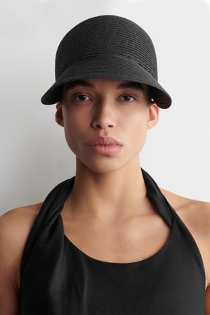 COS Women's Woven Straw Baseball Cap in Black