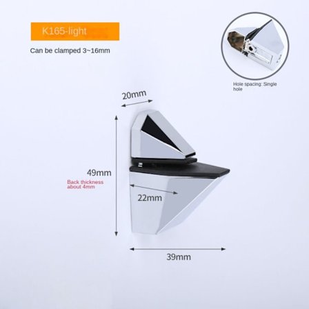 Glashyllklämma Glashyllstöd BRIGHT 3 BRIGHT 3