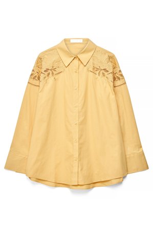 NA-KD Bomullsskjorta med broderi - Skjortor - Gul - EU 42