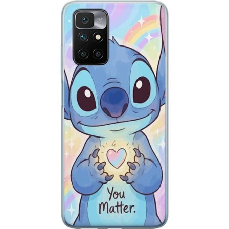 Kompatibelt Mobilskal till Xiaomi Redmi 10 Söt blå fantasifigur med stora glansiga ögon som håller ett lysande hjärta mot regnbågsbakgrund i mju