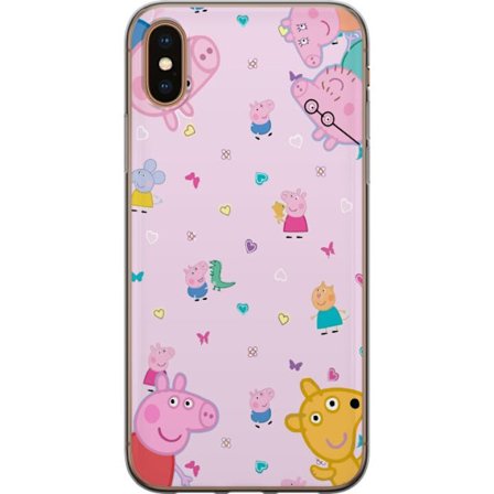 Kompatibelt Mobildeksel til Apple iPhone XS Max Peppa Gris med en baby i armene, mamma gris motiv i fargerik og myk barneillustrasjon med hjerter