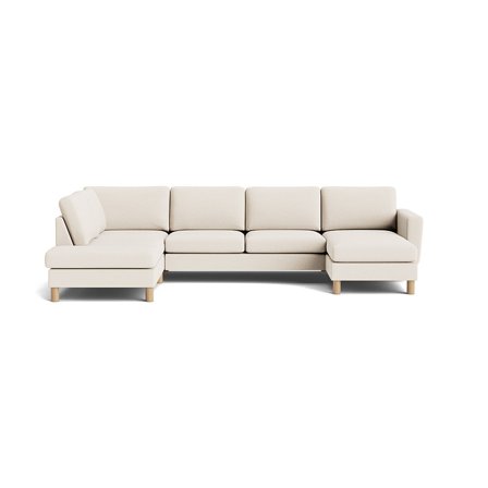 Haven U-sofa, højrevendt - Loop Creme - 206x327x86cm - Stilfuld & Komfortabel U-sofa med Koldskum & Fyrretræ - Perfekt til Stuen