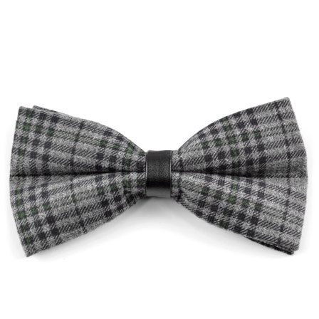 Grey Plaid Wool Pre-Tied Bow Tie for Men - Pre-tied bow ties