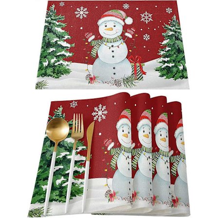 Julemand Dækkeservietter 6 stk. til Spisebord, Glædelig Snefnug Juletætræ Holdbar Vaskbar Skridsikker Varmeisolering