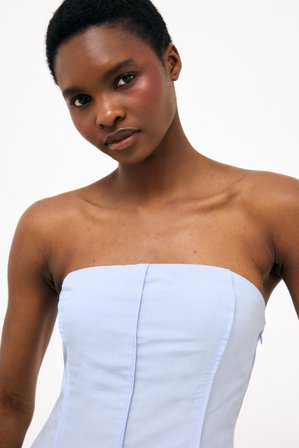 Premium Selection Linen Lyocell Blend Seam Detail Hourglass Top - Tubetop - Blå - EU 44