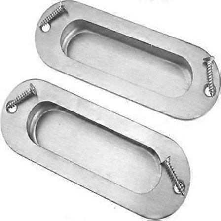 2 stk. Innfelt dørhåndtak, forsænket ovalt trekkhåndtak, satengbørstet rustfritt stål skjult håndtak for skyvedørskap skuff - Sølv