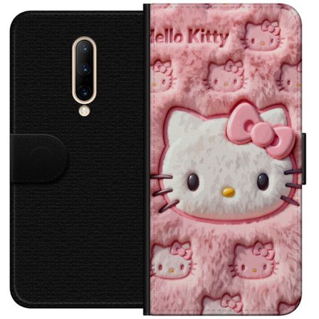 Kompatibelt Lommeboketui til OnePlus 7 Pro Hello Kitty rosa fluffy bakgrunn med ikoniskt ansikt og kawaii-estetikk
