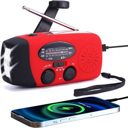 Nødradio med håndsving og LED-lommelygte til nødsituationer, AM/FM NOAA bærbar vejrradio med 2000mAh powerbank-telefonoplader, US...