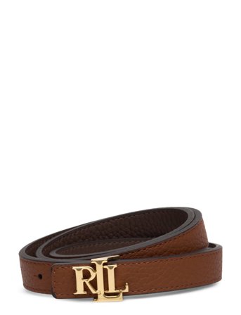 Lauren Ralph Lauren Logo Reversible Leather Skinny Belt - Brown - XS