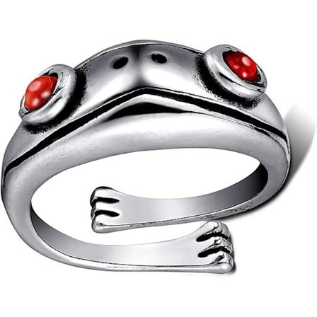 Groda Ring, Vintage Groda Ring med Rød Jade Granat for menn og kvinner