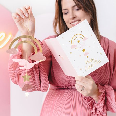 Kort med Hengende Dekorasjon Rosa Stork