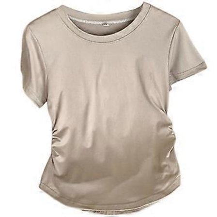 Dam Sommar T-shirt Rund Hals Kort Ärm Crop Top Casual T-shirt Mode Enkel Kort T-shirt Streetwear Khaki
