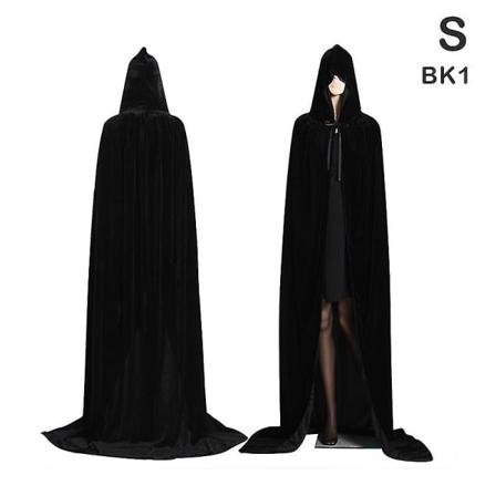 Keskiaikainen vampyyri, samettihupullinen viitta, pitkä viitta, noitaviitat Halloween-asu - täydellinen Black S