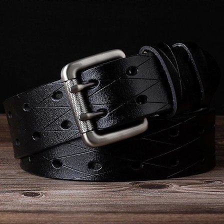 Højkvalitets læderbælte til mænd med dobbelte nålespænder, klassisk jeansbælte med to rækker huller, cowboymodel 130cm