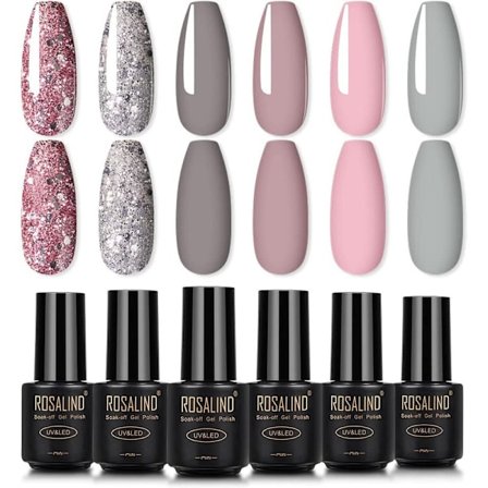 Gel Nail Polish UV Set Shellac Pink Color Sparkling Nail Art Removal Gel Nail Polish Set 6 x 5ml