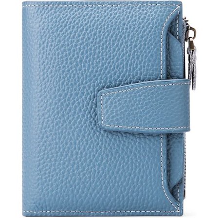 Damepung i ægte læder, kompakt kortholder, blokerende, kortholder med anti-skim beskyttelse, lyseblå