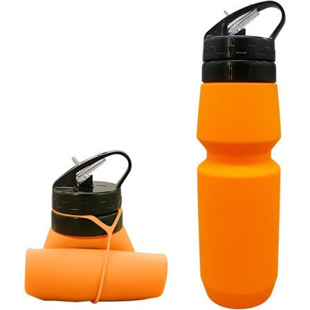 Foldbar Vandflaske, 750ml/26OZ - BPA-fri Blød Vandflaske, Fødevaregodkendt Silikone, Sammenklappelig Vandflaske (Orange)