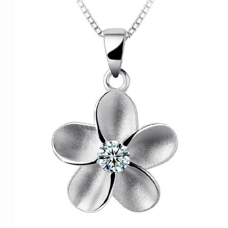 Flower necklace - silver color with white rhinestone