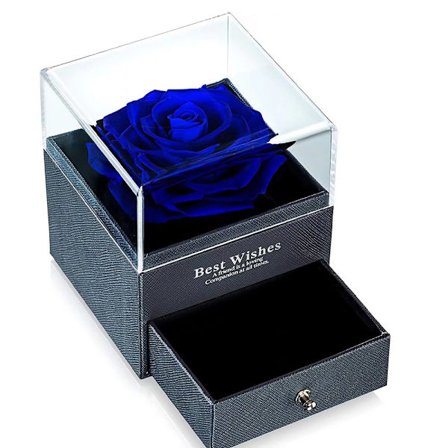 Frisk Rose Preservering Smykkeboks, Lady Rose Uendelig Rose Evige Blomst Gaveeske, Blå Evige Rose Bukett, Bursdag