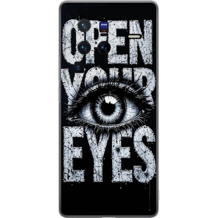 Kompatibelt Mobildeksel til vivo vivo X80 Pro Mørk typografisk illustrasjon med øye og teksten Open Your Eyes, sterk kontrast og rå kunstnerisk gat