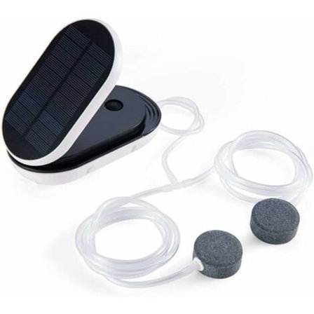 Solcellsdriven Luftpump Lutande Version, Solcells Pool Damm Syresättare med Luftsten för Akvariedammar (Bärbar, 3 Arbetslägen)/NC/