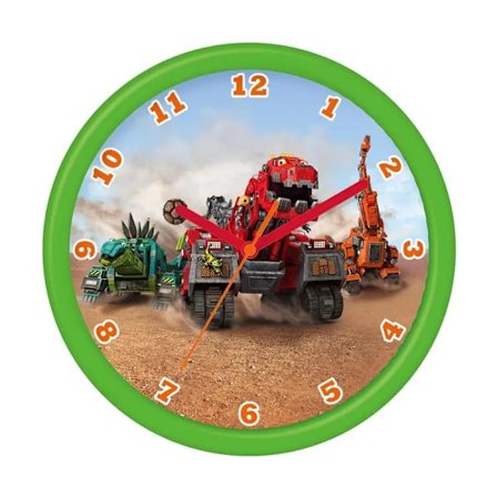 Dinotrux vægklokke rund med dinosauriemotiv til børneværelset