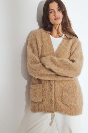 Premium Selection - Oversized strikket cardigan i alpakka-/ullblanding - Premium kvalitet - Beige - L (EU 42-44)