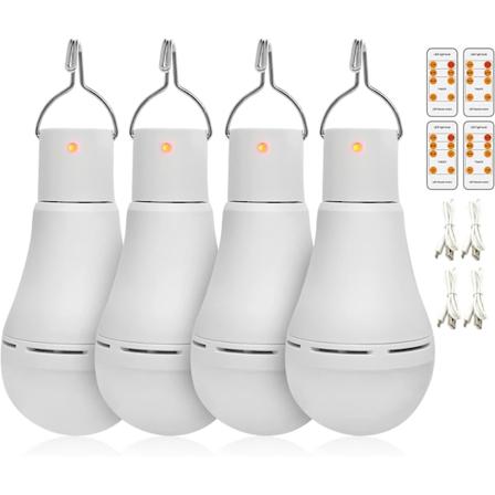 4-pack bärbara LED-lampor för nödsituationer, Afoskce USB-laddningsbar campinglampa med fjärrkontrolltimer, 5 belysningslägen, med krok, 1500 mAh 