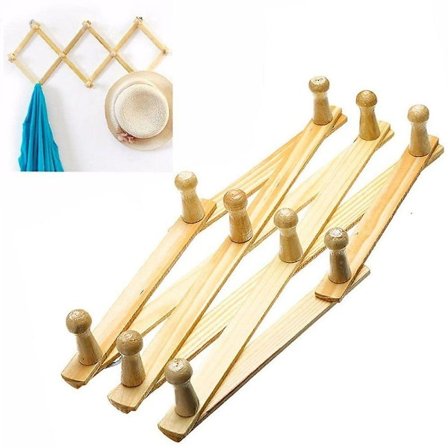 Vinterkampanje, utvidbar veggklesstativ i tre, veggmontert trekkspill i tre for veggmontering av hatter, luer, krus, frakker, vesker, kaffekrus, flott