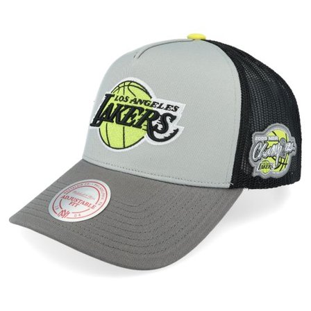 Mitchell & Ness - NBA Grå trucker Keps - Hatstore Exclusive x Los Angeles Lakers Iron Neon/Yellow Trucker @ Hatstore