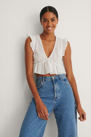 NA-KD Boho Bauchfreies Oberteil - Crop-Tops - Weiß - EU 38