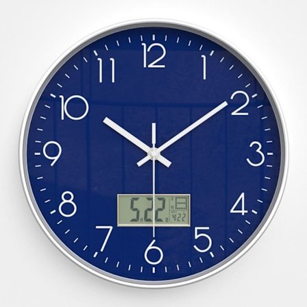 Digitalt Vægur med Tid, Ugedag og Temperatur, Støjsvagt Ikke-Tikkende Batteridrevet Rundt