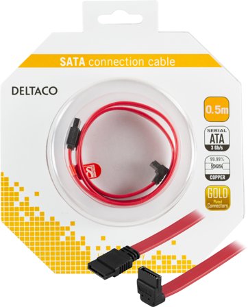 Deltaco SATA-05A-K - SATA/SAS-kabel - SATA (hunn) til SATA (hunn) - 50 cm - nedvinklet kontakt, rett kontakt - rød