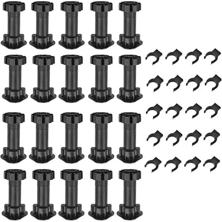 20 stk. Justerbare møbelfødder i plast, Justerbare sorte møbelfødder i plast, Justerbare 100 mm sokkelben med fastgørelses-C