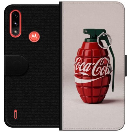 Kompatibel Tegnebogsetui til Motorola Motorola Moto E7 Power Kunstnerisk illustration af Coca Cola granatæble i rødt og grønt, pop art inspireret m