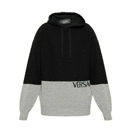 Versace, Wool hooded sweater Zwart, Heren, Maat:M,wol