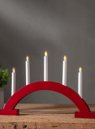 Adventsstake Abbe 5-lys batteridrevet - rød