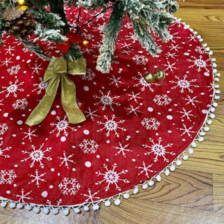 Julgransmatta med snöflingemönster, stickad, tygdekoration, 90 cm diameter