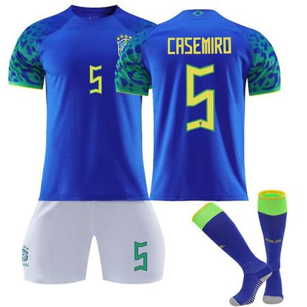 MM-kisat 2022–2023 Brasilia Away Kids aikuisten sininen paitasetti sukilla - CASEMIRO 5 Kids 16(90-100CM)