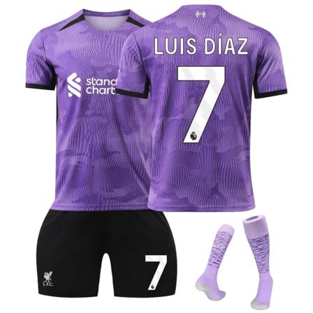 23- Liverpool Andet Udebanefodboldtrøje Sæt No.7 LUIS DIAZ Fodbolduniform til Voksne Børn med Strømper 24