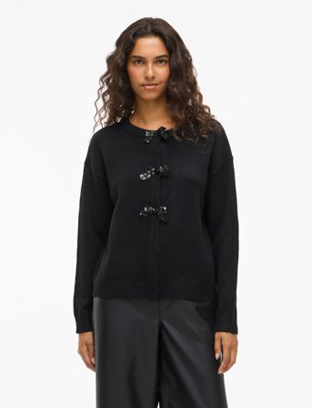Vila Vibrianna O-Neck L/S Bow Knit Cardigan - Black - L