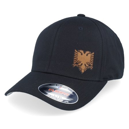 Iconic - Albanian Small Eagle Patch Black Flexfit Flexfit Black Cap - @ Hatstore