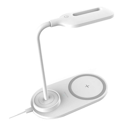 Dæmpbar LED-Skrivebordslampe med Trådløs Oplader, Trådløs Opladning Skrivebordslys Fleksibel Rotation Tryk