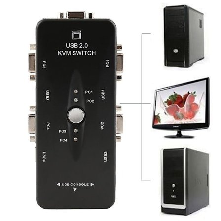 4-ports USB 2.0 KVM-bryter Mus Tastatur VGA-skjerm