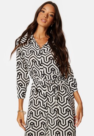 VILA Daca Sana L/S Midi Calf Shirt Dress Black AOP:SANA Klær