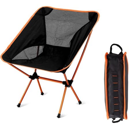 Bærbar sammenleggbar campingstol, kompakt sammenleggbar ryggsekkstol strandstol med bæreveske for utendørs fotturer fiskepiknik (oransje)