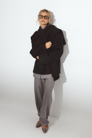 Premium Selection kurzer Mantel aus Wollmischung mit Schaldetail - Premiumqualität - Schwarz - EU 34