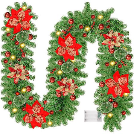 2,7M Julgirlang med Ljus - Gran Girlang med Batteriljus - Julgirlang Julgirlang Juldekoration för Utomhus Inomhus