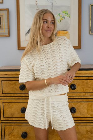 Moa Mattsson x NA-KD Strick-T-Shirt - Sommerset - OffWeiß - XS (EU 32)