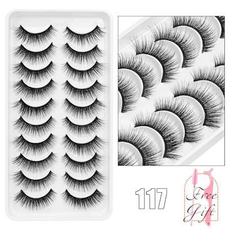 Ayrmilla Naturliga Falska Ögonfransar 5/10/14Pairs Dramatiska 3D Mink Lassar Tjocka Falska Ögonfransförlängning Faux Cil S Makeup Maquiagems 10Pairs-